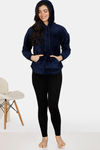 Zivame Fluffy Fur Knit Hoodie SweatShirt - Navy Blue — thumbnail 4